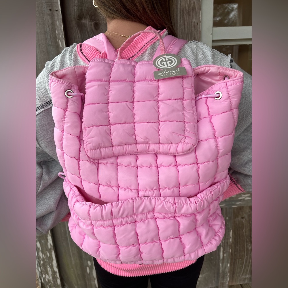 Girlie Girl Pink Puffer Quilted Backpack - Picture 2 of 4